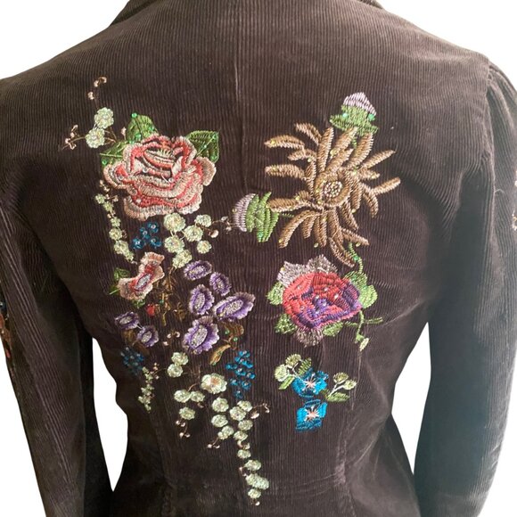 Y2K corduroy floral embroidered dark brown True Meaning blazer jacket - Picture 7 of 16